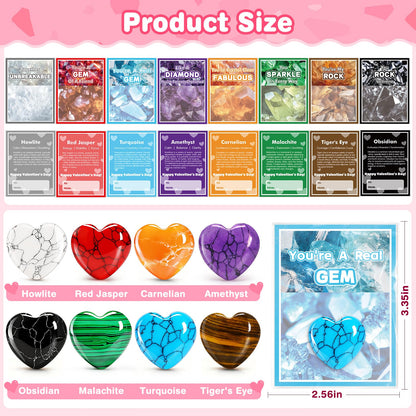 Jumlys Valentines Day Gifts for Kids, 24 Packs Valentines Day Cards with Heart-shaped Gemstone for School, Valentine Day Party Favors for Boys Girls, Ideal Exchange Cards for Classroom