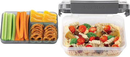 SnapLock by Progressive Bento-To-Go Container, Gray, SNL-1021GY, Easy-To-Open, Leak-Proof Silicone Seal, Stackable
