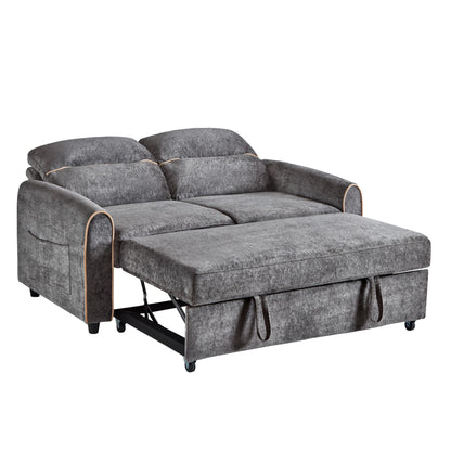 Eafurn 3 in 1 Convertible Sleeper Sofa Pull Out Couch Bed, 58" Chenille Futon Loveseat Recliner Daybed w/Reclining Backrest,Side Pockets and USB Ports for Living Room