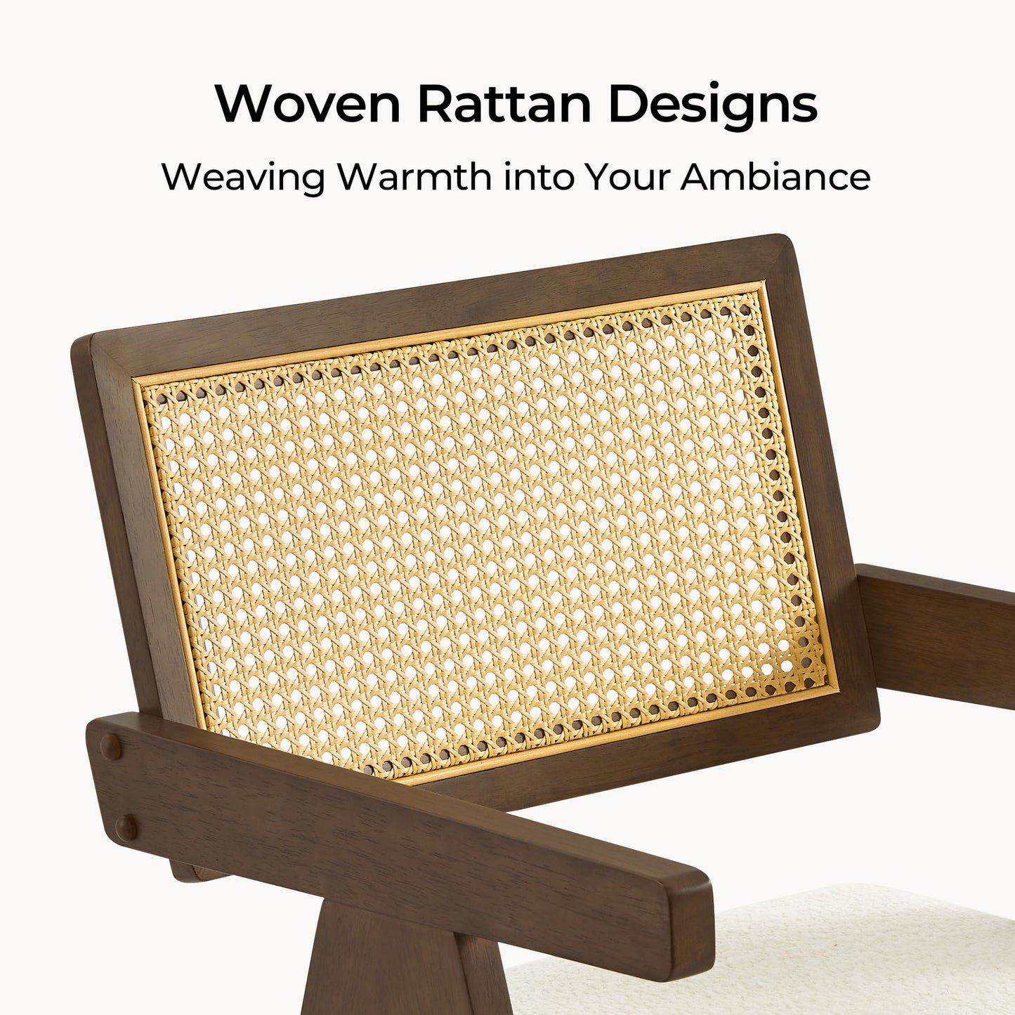 CHITA Rattan Dining Chairs Set of 4, Modern Dining Chair with 2.8inch Cushion, Rubberwood Frame Accent Chairs for Dining Room/Kitchen/Living Room, Walnut