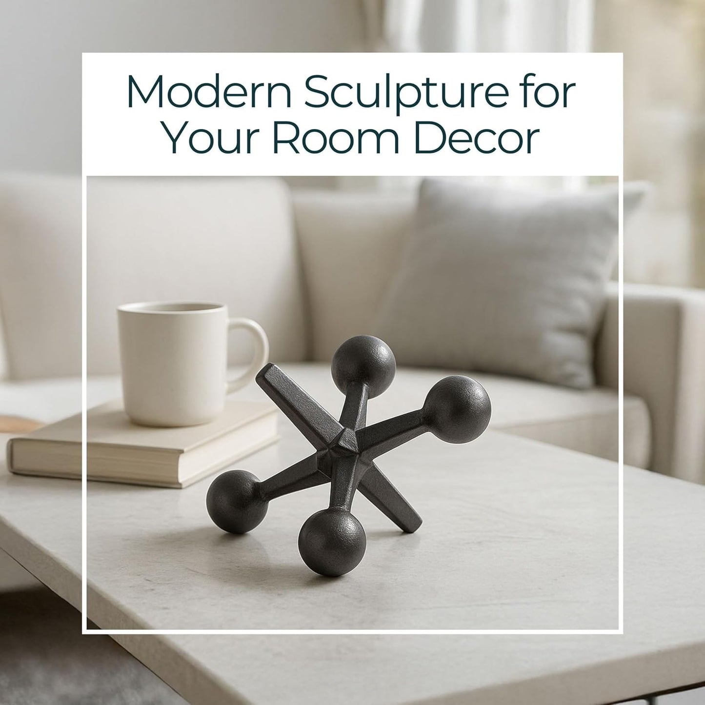 7" 5" Black Metal Jacks Decorative Object Abstract Sculpture Modern Home Decor Ornament Shelf Styling & Coffee Table