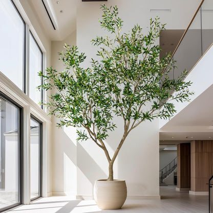 10FT Artificial Olive Tree with Realistic Leaves & Natural Trunk, Faux Silk Olive Plant in White Planter, Tall Fake Tree for Modern Home Office Living Room Entryway Corner Decor, Maintenance Free