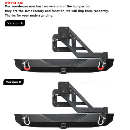 YITAMOTOR Rear Bumper with Tire Carrier Compatible with 2007-2018 Jeep Wrangler JK & Unlimited JKU, Off Road Rock Crawler Full Width Black Bumper w/2" Hitch Receiver & D-Rings