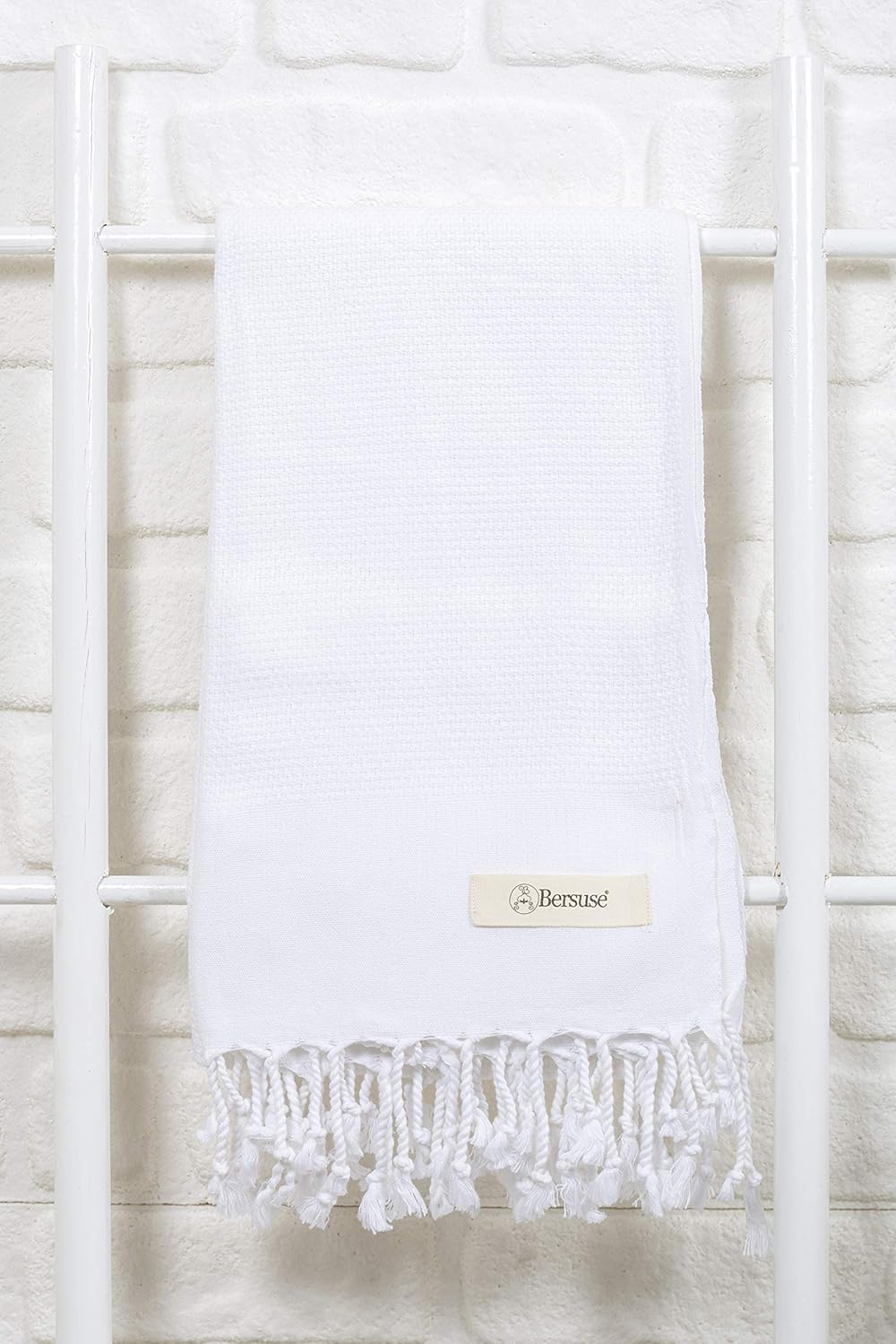 Bersuse 100% Cotton Ventura Premium Turkish Towel - Soft, Absorbent, Quick-Dry Bath & Beach Towel - 37x70 Inches, White