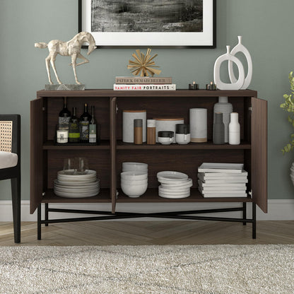 Henn&Hart 48" Fluted Sideboard Buffet Cabinet, Modern Ribbed Credenza with 3 Doors, Adjustable Shelves, and Cable Management Cut-Outs for Dining Room, Kitchen, Living Room or Entryway, Rich Brown