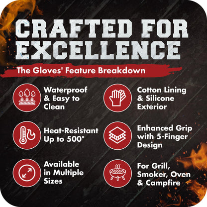 KITCHEN PERFECTION Silicone Smoker Oven Gloves-Extreme Heat Resistant BBQ Gloves-Handle Hot Food Right on Your Grill Fryer & Pit|Waterproof Grilling Cooking Baking Mitts|Superior Value Set +3 Bonuses
