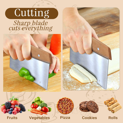 ROCKFEELTEE Multipurpose Bench Scraper, Dough Scraper and Dough Cutter for Flat Top Griddle, Bread, Pizza, and Pastry – Stainless Steel Griddle Scraper Chopper for Baking and Cooking