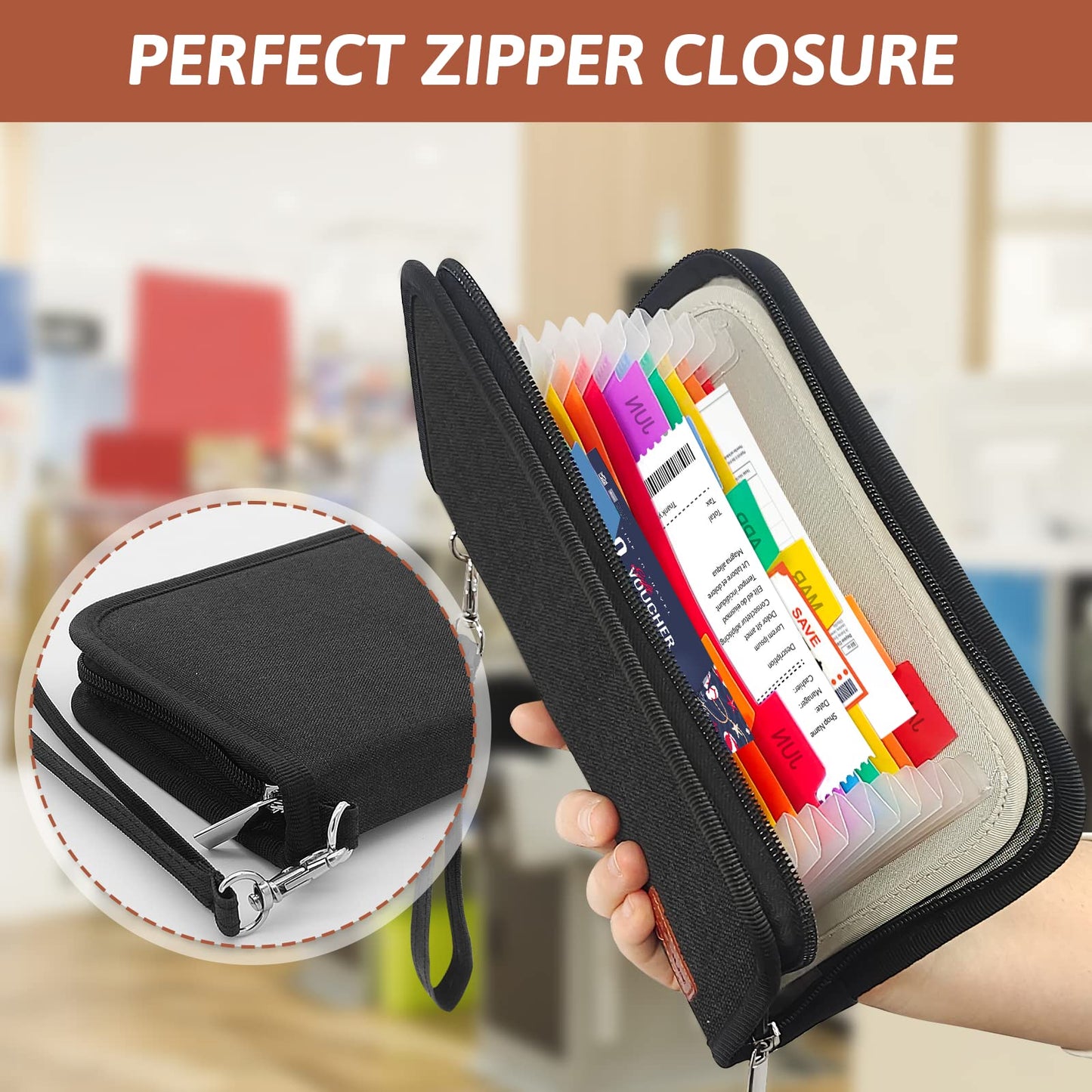 NORDUN 13 Pockets Receipt Coupon Organizer with Card Holder, Mini Expandable Ticket Storage & Card Case with Labels,Check/Bill/Invoice/Cash Sorter Wallet,for Home, Purse