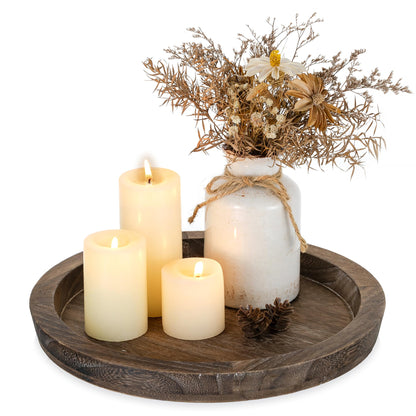 Romadedi Farmhouse Wooden Candle Tray - 11 Inch Round Decorative Trays for Coffee Table Dining Centerpiece Kitchen Counter Candle Holder Wood Trays for Christmas Rustic Home Decor