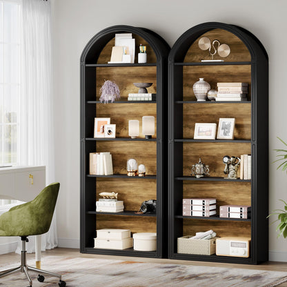 Tribesigns 6-Tier Black Arched Bookshelf, 77.16" Tall Arched Bookcase with Storage Shelves, Floor Standing Open Display Shelving Unit for Living Room, Bedroom, Home Office