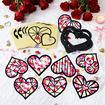KOPOOEOE 48 Sets Valentines Day Suncatchers Craft DIY Heart Tissue Paper Crafts Kits Valentine Heart Hanging Decorations for Classroom Home Window Stained Glass Effect Art Supplies