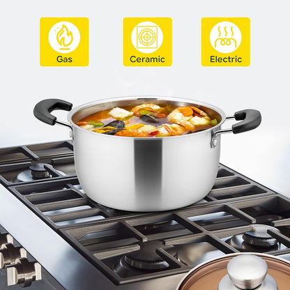 E-far 4 Quart Stock Pot, Stainless Steel Soup Pot with Glass Lid, Heavy Duty, Dishwasher Safe, Rust Free
