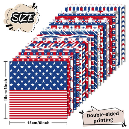 Whaline 40 Sheets Patriotic Pattern Paper Star Fireworks Stripe Scrapbook Specialty Paper 4th of July Double Sided Craft Papers For Independence Day DIY Card Making Photo Album Decor, 5.9 x 5.9 Inch