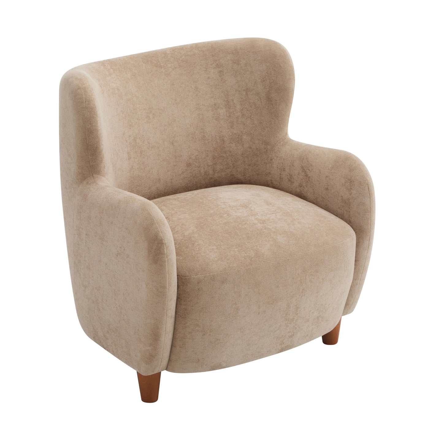Merax Wingback Accent Armchair, Velvet Upholstered Lounge Chair with Pocket Spring Cushion and Solid Birch Legs, Mid Century Modern Reading Chair for Living Room Bedroom, Camel