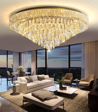 dolria Modern Crystal Large Chandeliers LED Dimmable Flush Mount Ceiling Chandeliers for Living Room High Ceiling Entrance Foyer Bedroom
