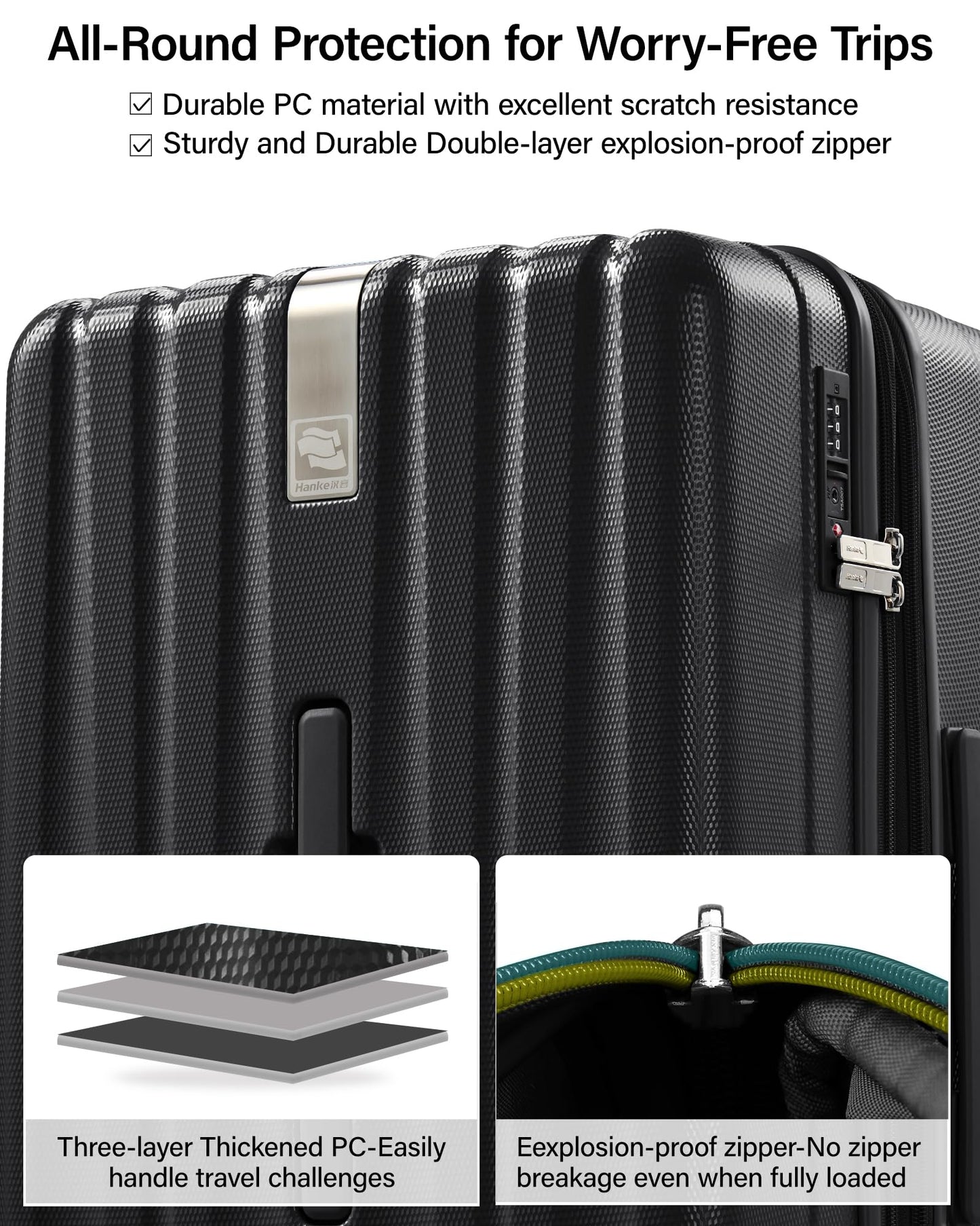 Hanke 29 Inch Plus Expandable Luggage Large Suitcases with Wheels,Checked Luggage Hard Shell Suitcases, PC Trunk Luggage Extra Large Suitcase with Lock for Women Men(Jet Black)