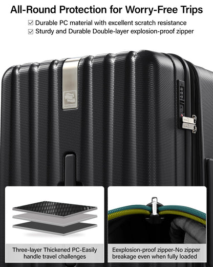 Hanke 29 Inch Plus Expandable Luggage Large Suitcases with Wheels,Checked Luggage Hard Shell Suitcases, PC Trunk Luggage Extra Large Suitcase with Lock for Women Men(Jet Black)