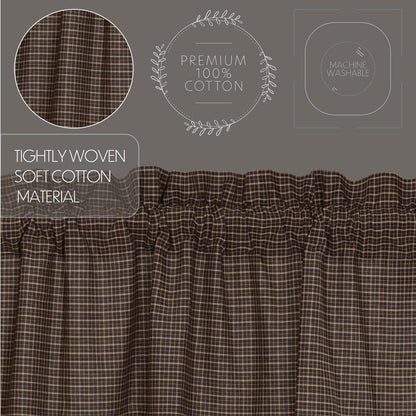 VHC Brands Kettle Grove Window Curtain, Plaid Valance Scalloped, Black, 16x72