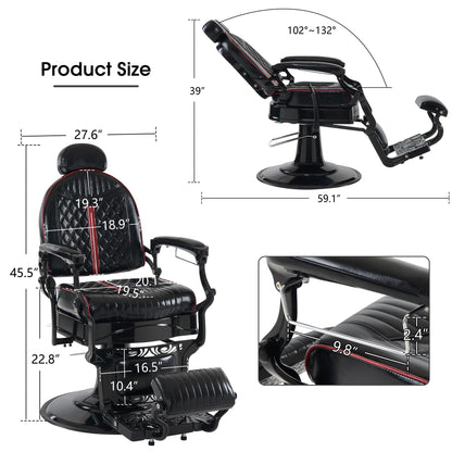 BarberPub Heavy Duty Metal Vintage Barber Chair All Purpose Professional Hydraulic Reclining Salon Beauty Spa Chair Styling Equipment 8730 (Red)