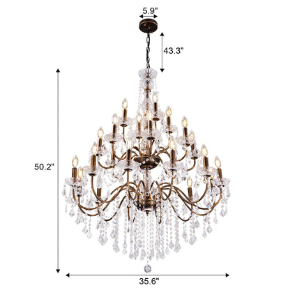 Wellmet Black Chandelier Light Fixture, Luxury Maria Theresa Crystal Chandeliers for High Ceiling Foyer, 24 Lights Hanging Pendant Light for Living Room EntryWay Hall Staircase Large 35.66" (Bronze)