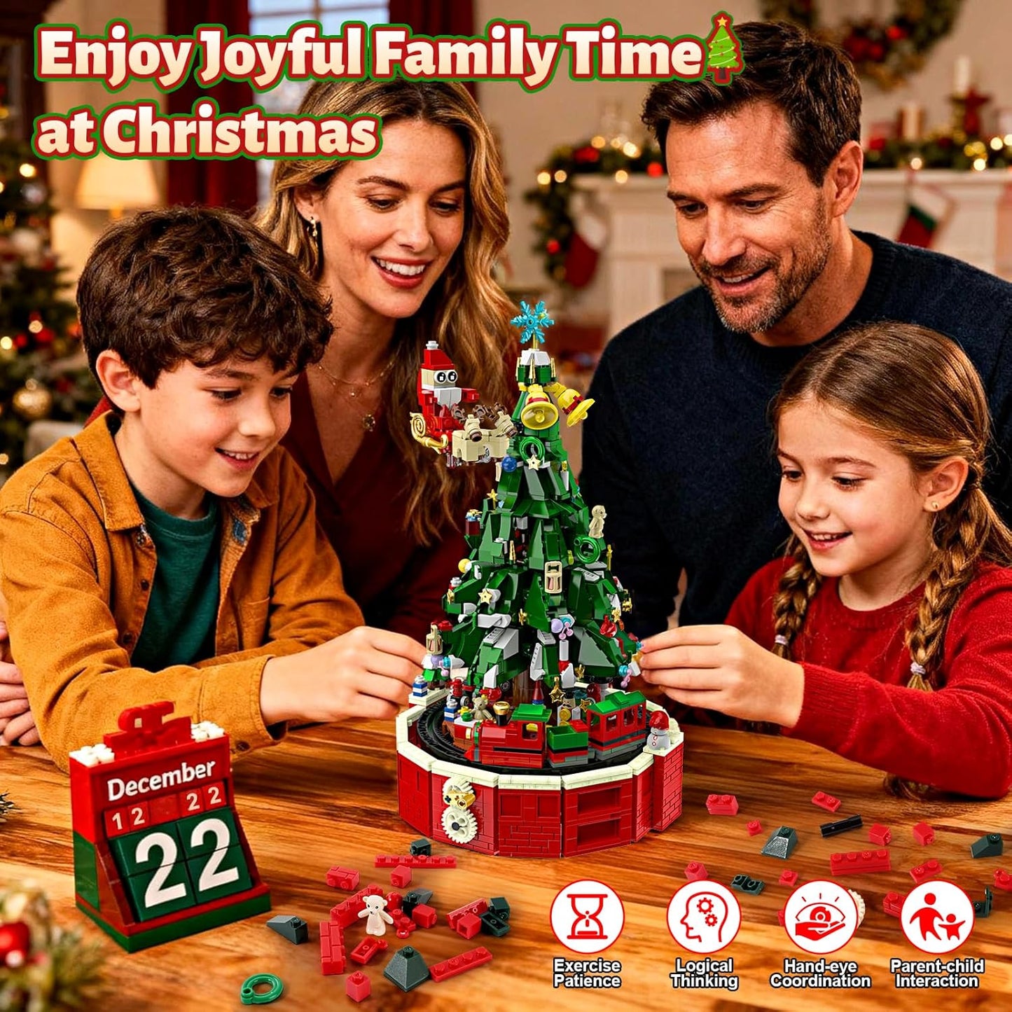 2025 24 Countdown Set, 6+, Ochido Advent Calendar Rotating Christmas Tree Building Blocks Kit, Days Christmas Toy