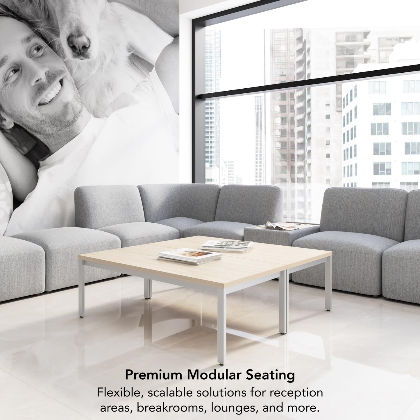 Bush Business Furniture Modular Armless Lounge Chair, Guest Seating for Lobby or Reception Area, Assemble Collection, Fog Fabric