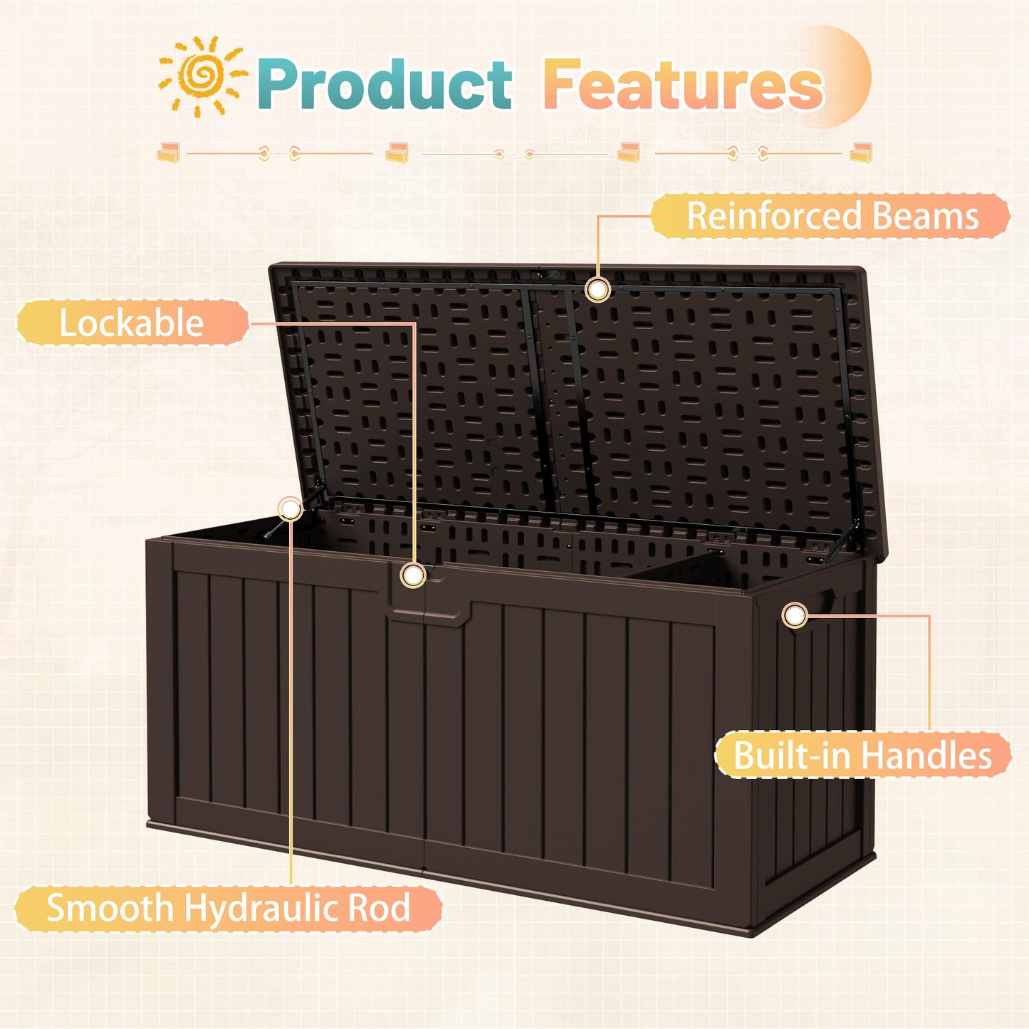 Patiowell 240 Gallon Large Outdoor Storage Box, Waterproof Deck Box with Fixed Divider, Lockable and Durable Patio Storage Solution for Patio Furniture and Garden Tools (Brown)