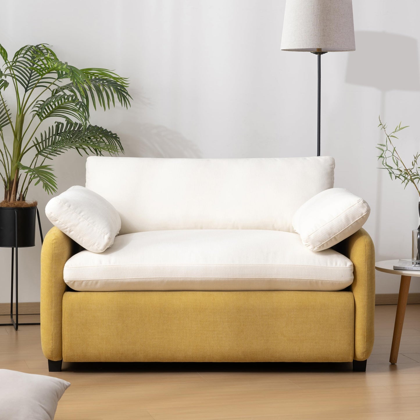 GDFStudio 50" Oversized Accent Chair, Modern Chenille Upholstered Armchair with 2 Pillows & Solid Frame, Deep Wide Seat Cloud Comfy Single Sofa Reading Chair for Living Room Apartment, Yellow+Cream