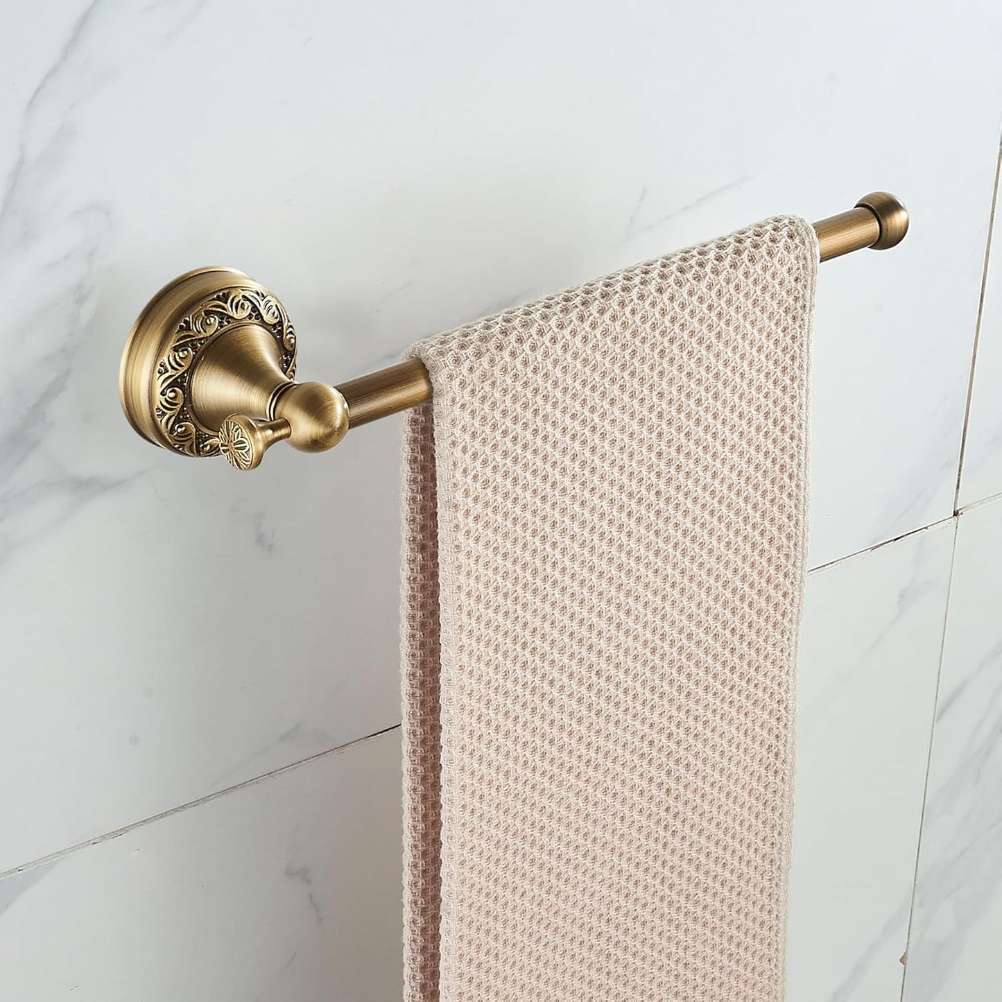 Antique Bronze Brass Hand Towel Bar, Rustproof Wall Mounted Towel Rack Hanger with Pattern Carving Design