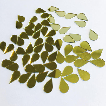 200 Pcs Mini Teardrop Shape Mirror Mosaic Tiles for Craft Work, Disco Ball Mirror, Home Decor (Gold)