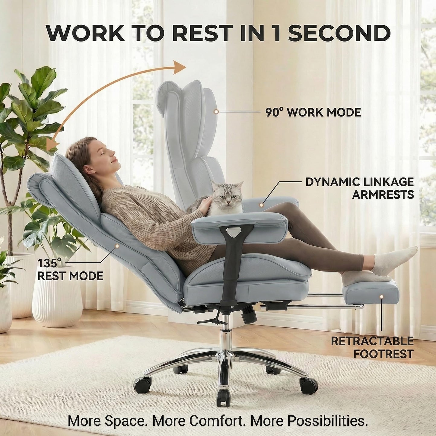 ATMILD Big and Tall Office Chair, 400lbs Heavy Duty Wide Seat Executive Chair with Footrest, High Back Leather Computer Desk Chair for Home Office (Grey)