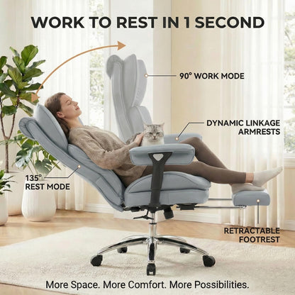 ATMILD Big and Tall Office Chair, 400lbs Heavy Duty Wide Seat Executive Chair with Footrest, High Back Leather Computer Desk Chair for Home Office (Grey)