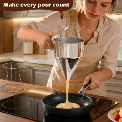 EgieMr Pancake Batter Dispenser, Pancake Dispenser with 0.8 in Large Spout, Easy-Pour Cake Batter Funnel for Thick Mix with Fruits or Chocolate Chips, Stainless Steel Funnel for Home and Kitchen