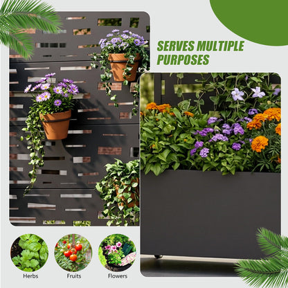 Wooakway 72" H Raised Garden Bed with Trellis and Wheels, Metal Privacy Screen Outdoor Planter Box for Patio, Backyard & Balcony, Large Capacity Mobile Vertical Planter for Climbing Plants, Black