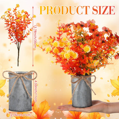 Zeyune 6 Sets Artificial Fall Thanksgiving Centerpiece for Tables Faux Fall Plants with Galvanized Pots Farmhouse Artificial Orange Autumn Flowers Bouquet for Wedding Home Office Rustic Decor