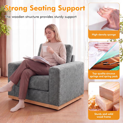 WEUP 42" Accent Chair for Living Room,Oversized Wide Single Sofa Chair,Chenille Fabric Armchair,Solid Wood Frame,Washable Covers，Spring Cushions,Easy Assembly for Small Spaces,Grey