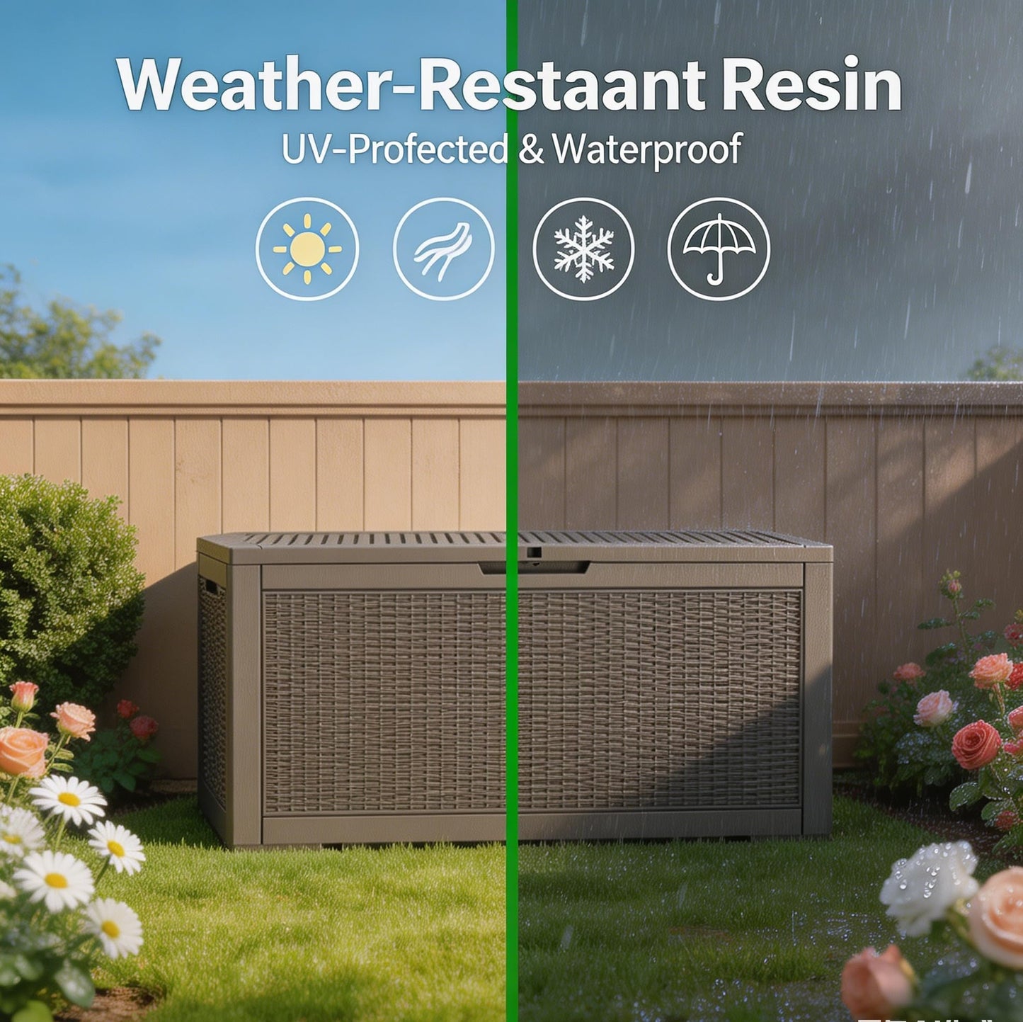 LAUSAINT HOME 320 Gallon Resin Deck Box, Package Delivery Box with Lockable Lid, Waterproof Outdoor Storage Box For Garden Tools, Patio Cushions(320 Gallon,Brown)