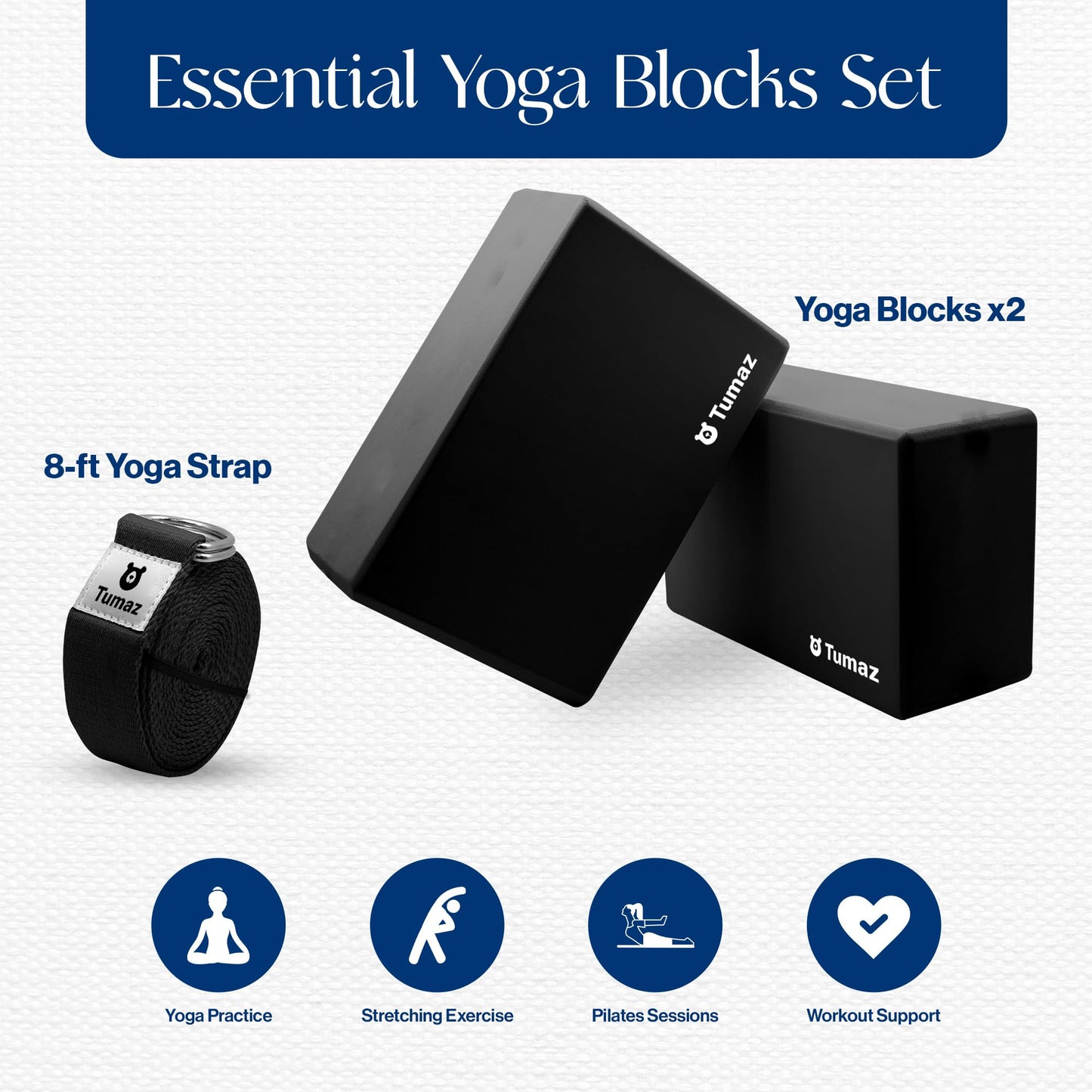 Tumaz Non-Slip Yoga Blocks 2-Pack - High Density/Lightweight EVA Foam & Natural Cork for Stability, Premium Set with E-Book Included