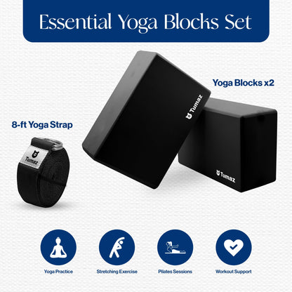 Tumaz Non-Slip Yoga Blocks 2-Pack - High Density/Lightweight EVA Foam & Natural Cork for Stability, Premium Set with E-Book Included
