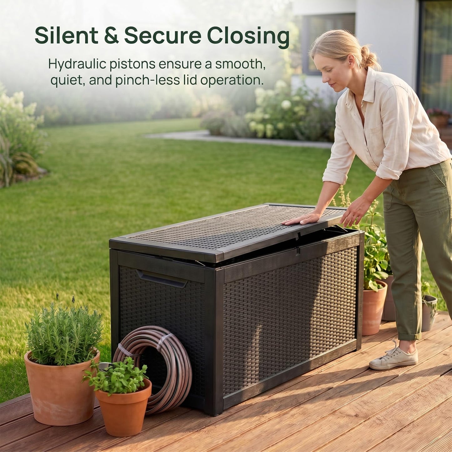 319 Gallon Extra Large Outdoor Storage Box, Waterproof Deck Box with Lockable Lid, Resin Outside Storage Box for Patio Furniture, Pool Accessories, Garden Tools, Storage Bench for Backyard,Porch,Black