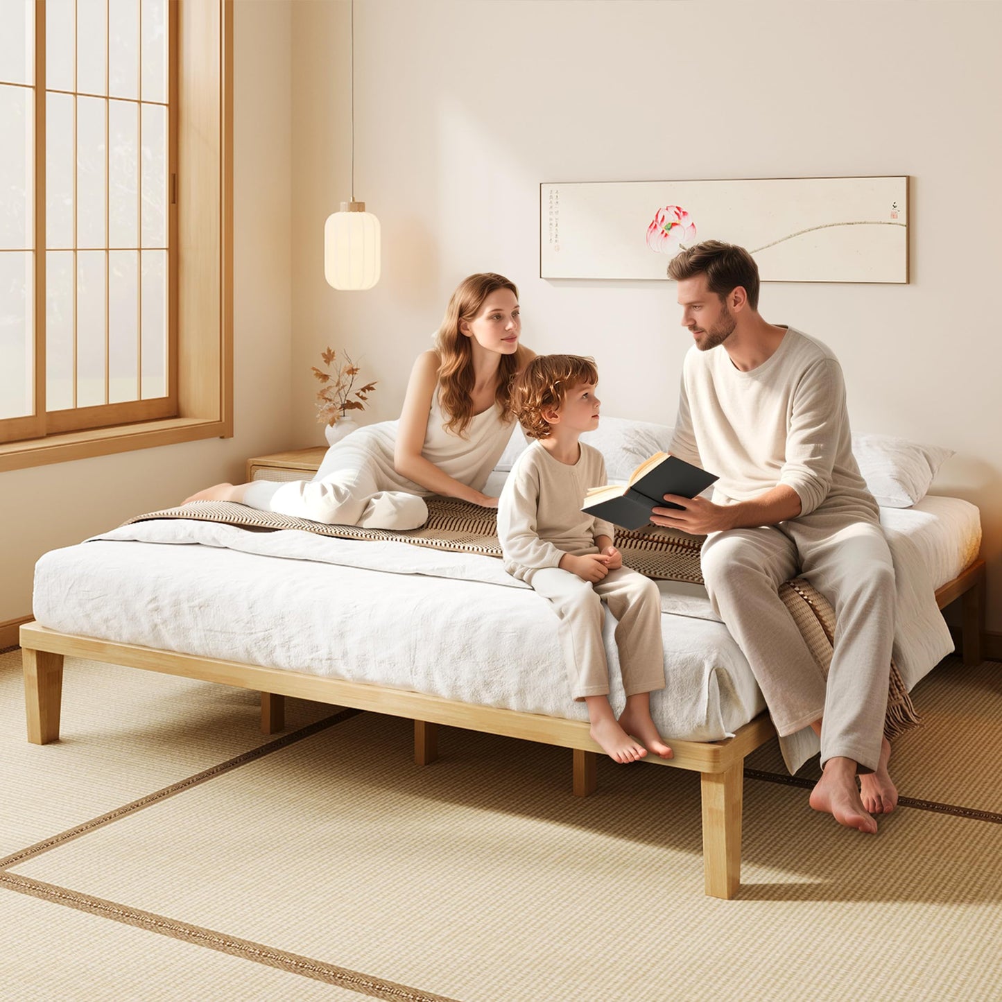 IOTXY California-King Platform Bed Frame - 12 Inch Solid Wood Mattress Foundation Base with Heavy-Duty Support Slats & Legs, Rubberwood California King Size Bedframe