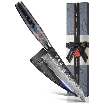5.5'' Japanese Utility Knife with VG10 Core, Handcrafted 67-Layer Damascus Chef Knife with Ergonomic Handle, Full Tang Multi-Purpose Petty Knives with Luxury Gift Box, Cooking Gifts for Men