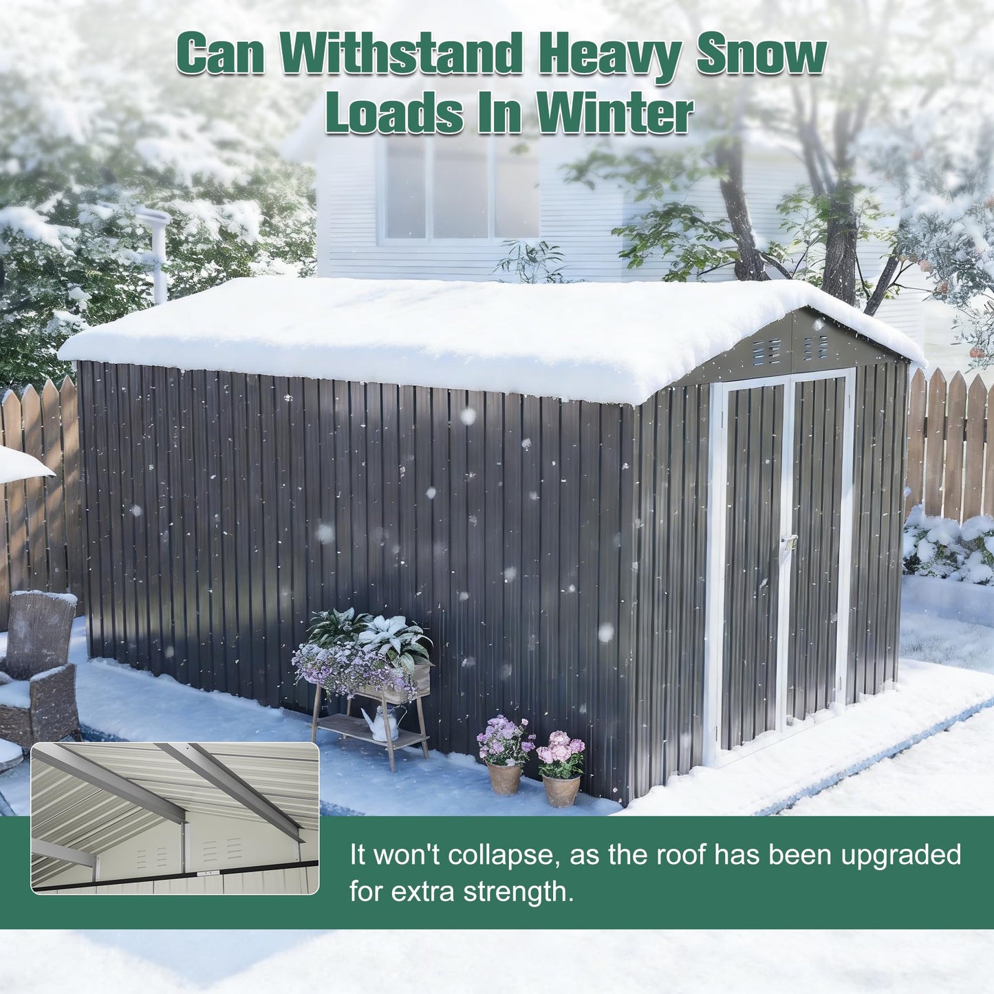YOPTO 8x12 FT Large Outdoor Storage Shed with Lockable Doors & Floor Base,Weather-Resistant Metal Tool Shed for Garden, Backyard,Patio,Lawn,Gray
