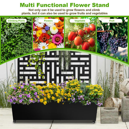 Meyoppm 72"x47"x16" Metal Planter Box with Trellis, Galvanized Steel Raised Garden Bed with Lockable Casters & Drainage Holes, Outdoor Large Planter Box for Climbing Plants, Vegetables & Flowers