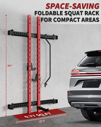 PeacefulHues Folding Wall Mounted Squat Rack, 1000 Pounds Capacity Power Rack with Pull Up Bar, J Hooks and Other Attachments, Space Saving Multi-Functional Power Cage for Home Gym