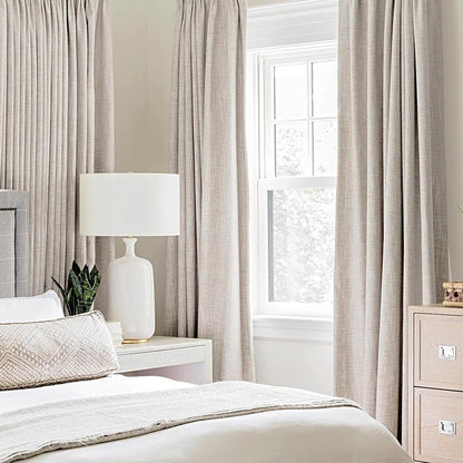 MIULEE 100% Blackout Linen Textured Curtains - Thermal Insulated Ivory Drapes | 52 x 94 Inch (2 Panels) for Luxury Bedroom Decor