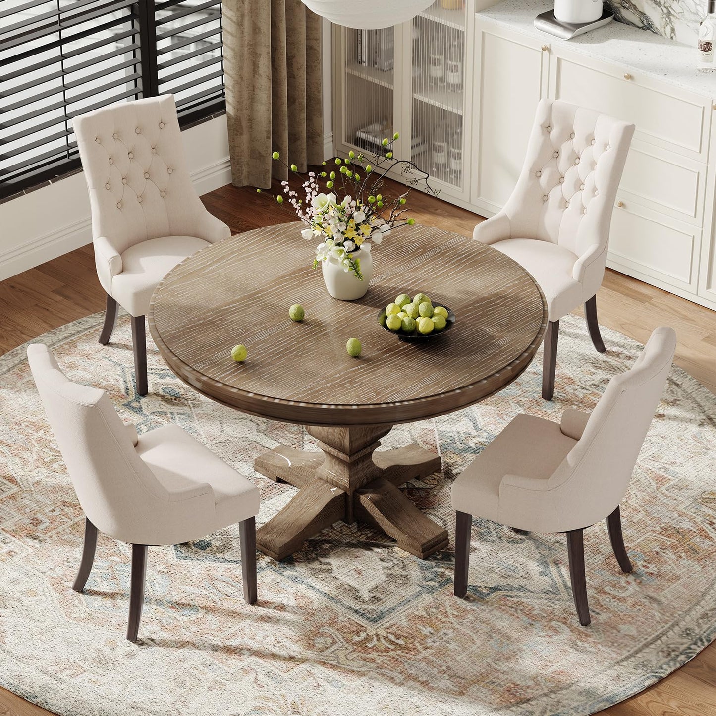 COLAMY Wingback Upholstered Dining Chairs Set of 6, Fabric Side Dining Room Chairs with Tufted Button, Living Room Chairs for Home Kitchen Resturant- Beige