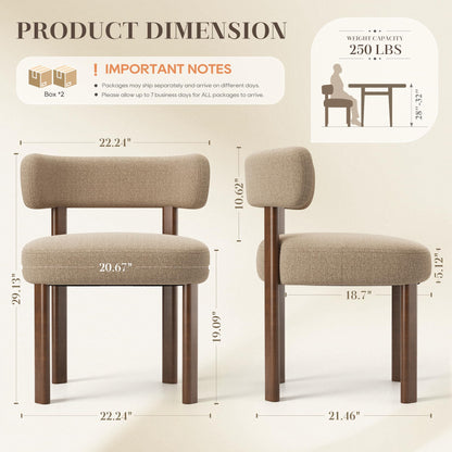 smartue Wooden Dining Chairs Set of 6, Upholstered Kitchen Chairs with Solid Wood Legs, Mid Century Dining Room Chair with Ergonomic Curved Backrest for Kitchen Dining Vanity, Camel