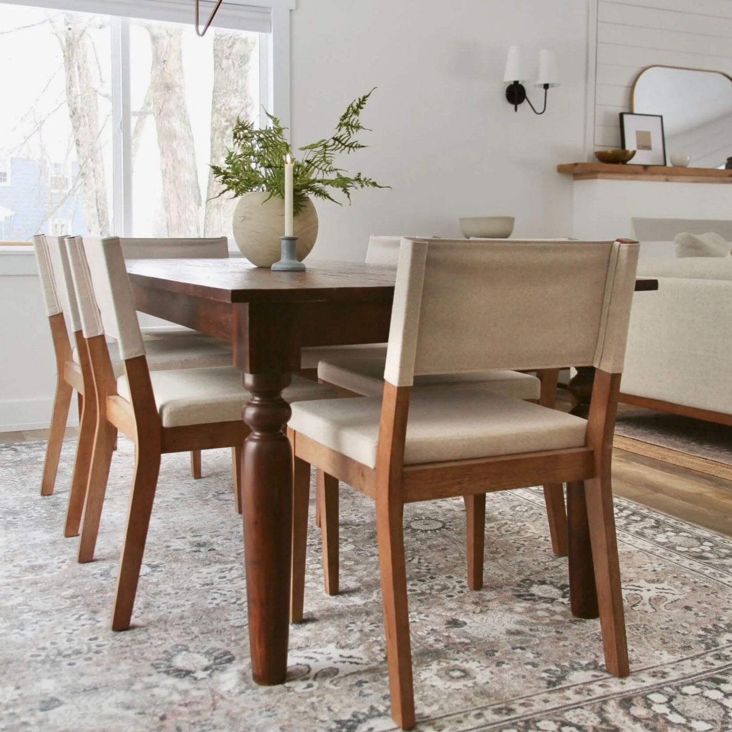Nathan James Linus Modern Upholstered Dining Chair with Solid Rubberwood Legs in a Wire-Brushed Brown Finish, Natural Flax/Brown, Set of 4