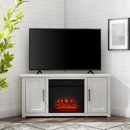 Crosley Furniture Camden Corner Fireplace TV Stand for 50+ inch TVs, Entertainment Center with Storage Shelves, Whitewash
